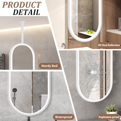 Miroir de salle de bain avec tige de suspension et LED variable - 4