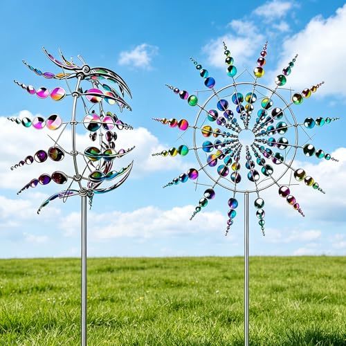 Einzigartige und Magische Windmühle Garten SGZIOO Magische Windmühle aus Metall Edelstahl 3D Windrad Garten Metall für Rasen Patio Dekoration Multifarbe