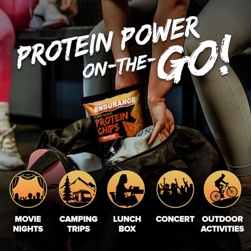 Natural Endurance Protein Chips - Low Carb Chips, High Protein Snack, Vegan Protein with Avocado Oil, 14g Protein Per Bag, Gluten Free, Nacho, BBQ, Chili, Birthday Cake, Original - Variety Pack, 1.38 oz Bags (Pack of 12)
