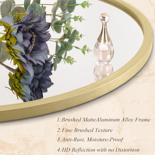 Image of Gold Bathroom Mirrors for Wall Round Horn Circle Brushed Small Mirror Wall Mounted Mirrors Anti Rust Aluminum Ative Mirror for Entryway Hallway Entrance Housewarming