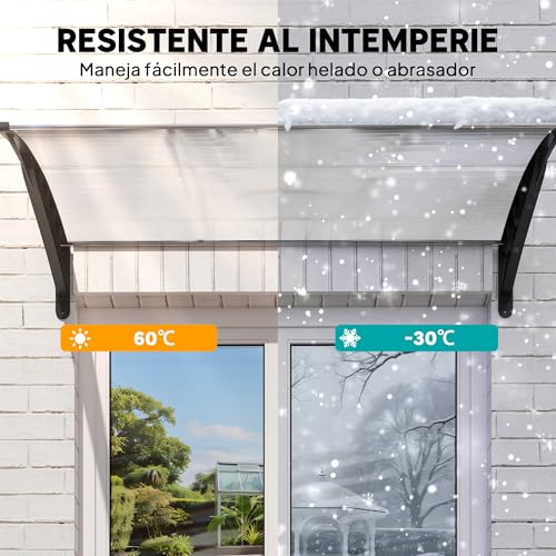 Miniatura 5 de Outsunny Marquesinas Exterior Para Puertas Y Ventanas, 150x90 Cm, Tejadillo De Protección Contra Sol Y Lluvia, Con Cubierta De Policarbonato, Soporte De Aleación De Aluminio, Blanco