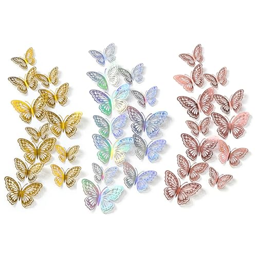 36 piezas de decoración de pared de mariposa 3D, papel tapiz y calcomanías para decoración del hogar, boda, fiesta de cumpleaños, decoración de dormitorio de niñas