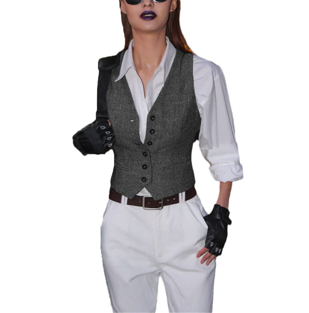 Gilet de travail femme laine gris foncé L chic et rétro