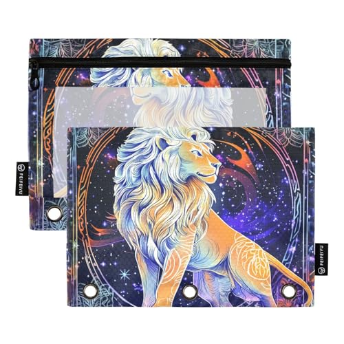 Fantasy Lion - Bolsa de maquillaje con 3 anillas y 3 agujeros para suministros de papelería de examen