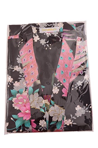 Women's Satin Floral Nightgown Loungewear Nightdress Camisole Robe 2PC Sleepwear Set, Black XXLarge