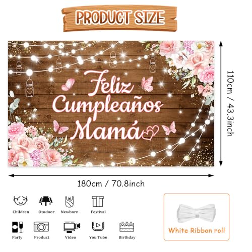 Fondo Feliz Cumpleaños Mamá 70.8 x 43.3 pulg miniatura 2