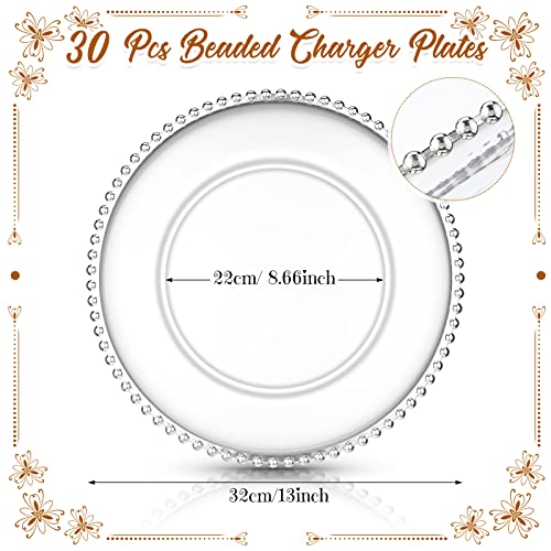 Weewooday 30 Pieces Silver Plastic Beaded Charger Plates 13 Inch Round Dinner Chargers Bead Clear Service Plates For Wedding Birthday Party Events Bridal Shower Dinner Tabletop Decoration #TOP1