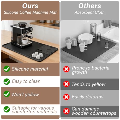 Exsink Kaffeemaschine Unterlage Und Kaffeemaschine Abtropfmatte Geschirr, 58 X 39 CM Silikonmatte Mit Rand, Rutschfeste, Hitzebeständige, Spülmaschinenfest Und BPA-Frei For Küche Und Bar