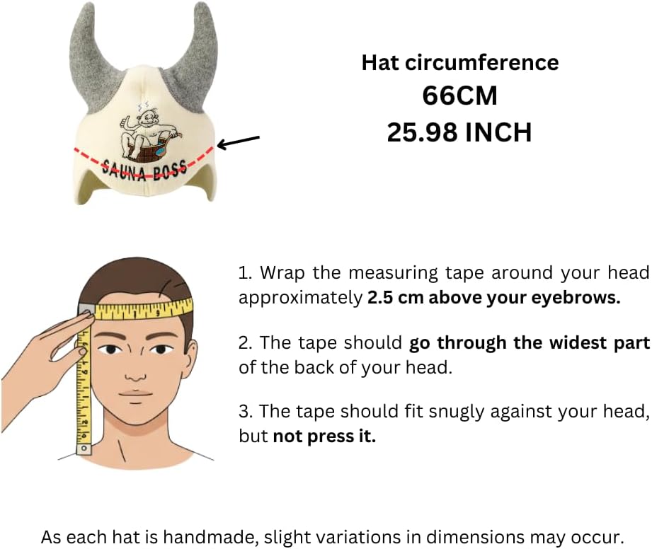 Sauna Boss Horns Hat, 100% Organic Wool Felt Sauna Cap, Banya Hat Sauna Hair Protector, Sauna Accessories Embroidered Hat, Sauna Accessory, Sauna Gifts for Men and Women, Russian Sauna Hat