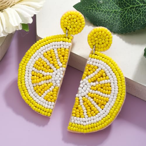 Beaded Fruit Earrings for Women, Handmade Beads Strawberry Lemon Fruits Dangle Earrings for Summer Jewelry Gifts2