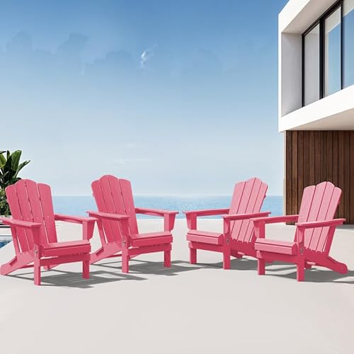 TOTALDAY 4 PC Adirondack Chair, Plastic Folding Outdoor Patio Chairs, Outside HDPE Chairs for Lawn, Yard, Pink