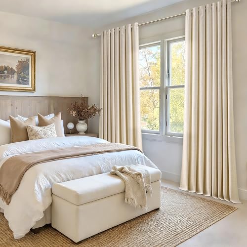 Image of Curtains 108 Inch Length Semi Sheer Thick Linen 2 Panels Oatmeal