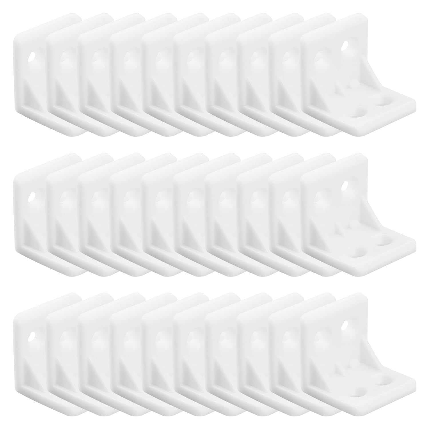 Hopzab 30PCS Plastic L-Shape Brackets, 28x28mm Right Angle Corner Joints, Sturdy Furniture Shelf Support Holders for Enhanced Structural Reinforcement