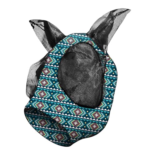 Máscara de caballo con orejas | Protección facial elástica contra moscas para caballos - Equipo ecuestre ajustable con apertura para melena y ocular grande