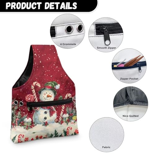 Image of KUIFORTI Snowman Candy Crochet Bag Yarn Storage Tote Christmas Knitting Bag and Totes Organizer for Crocheting on The Go Portable Size S