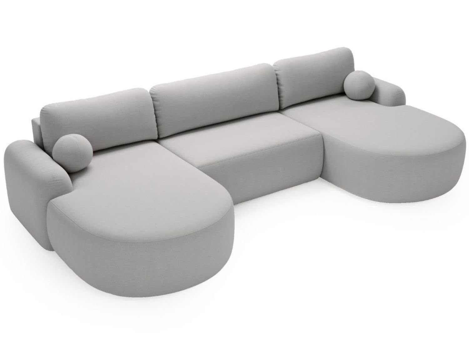 GRAINGOLD Aurio Ecksofa mit Schlaffunktion & Bettkasten 347x177 cm, U-Form Sofa mit Stauraum, Schlafcouch für Wohnzimmer, Bouclé-Stoff, 5-Sitzer Wohnlandschaft, Modernes Design (Grau)