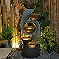 Takamota 46.8" Outdoor Water Fountains with Light Large Garden Fountain, 5-Tier Modern Cascading Garden Water Feature Outdoor for Patio, Deck, Porch, Backyard – Freestanding Resin Waterfall Fountain