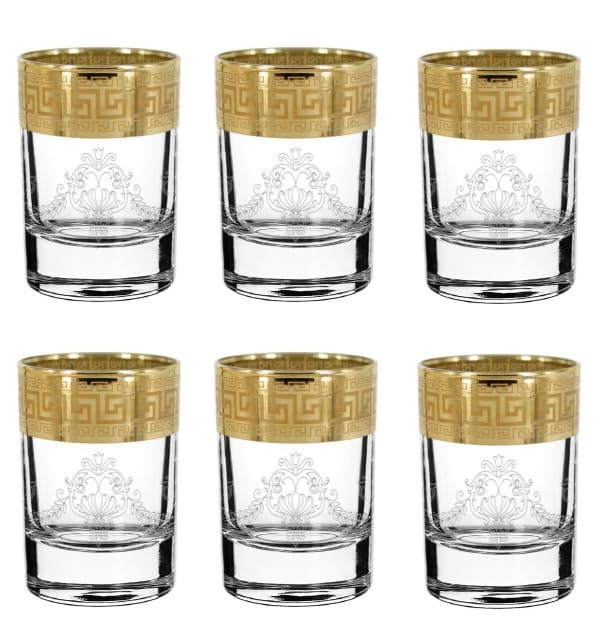 NEVINE Posh Small Size Tequilla and Vodka Shot Glasses Collection 6 Pcs Set, 60 ML Gold Collection