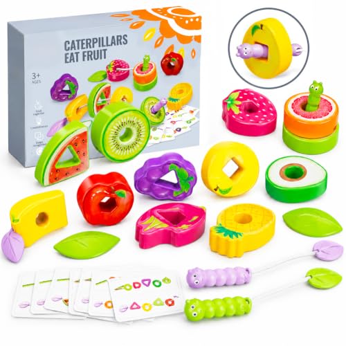 Kouipoie Fruit Threading Toys Montessori Lacing Beads for Toddlers Age 26