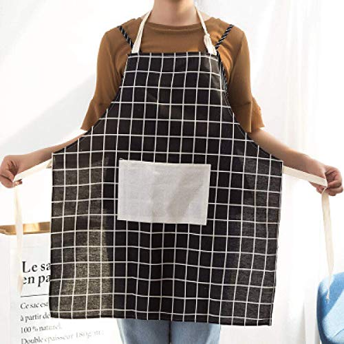 Image of KPNG Lattice Cotton Linen Apron Woman Adult Bibs Home Cooking Baking Coffee Shop Cleaning Aprons Kitchen Accessory (Pack Of 1, Black)