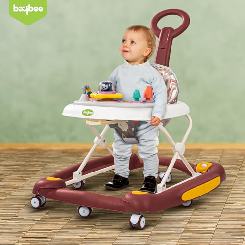 Image of Baybee 3 in 1 Awry Baby Walker for Kids with Rocker & Push Handle, 3 Adjustable Height, Mat & Musical Toy Bar | Activity Walker for Baby | Push Walker 6-18 Months Boy Girl (Red)