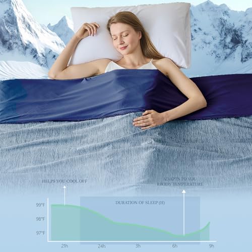 Image of Cooling Blanket Twin Size, Cooling Blankets for Hot Sleepers, Absorbs Heat to Keep Body Cool for Summer Nights Sweats, Cold Blanket for Bed Couch Sofa, Ice Blanket 60x80 Inches, Navy