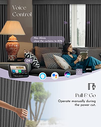 Image of Graywind Hardwired Smart Curtains Motorized Blackout Curtain with Remote Alexa Google Control for Sliding Door Thermal Insulated Drapes One-Way or Split Draw, Custom Width to 207 inch (Iron Grey)