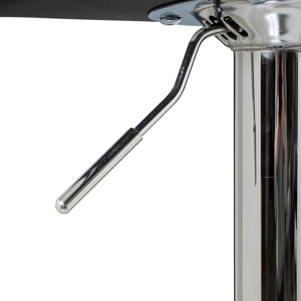 2 taburetes de cocina regulables en altura negros cuadrados sin respaldo | Asiento cuadrado tapizado en polipiel. Sin respaldo. Pie giratorio gris. Altura ajustable de 63 a 83 cm. Resiste hasta 120 kg