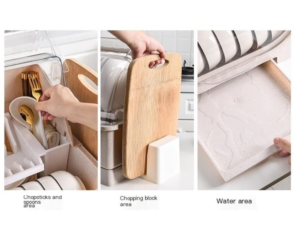 Scola Piatti Scolapiatti da Cucina Stoviglie Ciotola Bacchette Scatola di Immagazzinaggio in Plastica Coperchio Grande Contenitore A Doppio Strato Asciugastoviglie(Pink)