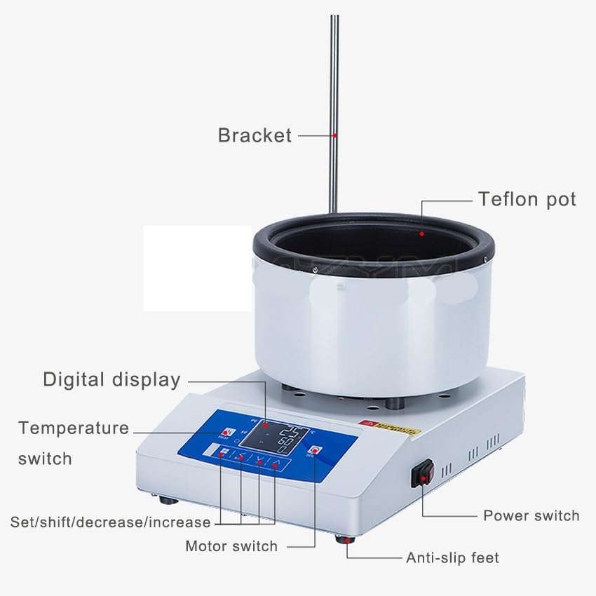 Baño María de laboratorio, Agitador magnético inteligente de 1000 ml/2000 ml, calefacción eléctrica, laboratorio, pantalla digital, baño de agua y aceite a temperatura constante, 50-2000 rpm(2000ml)