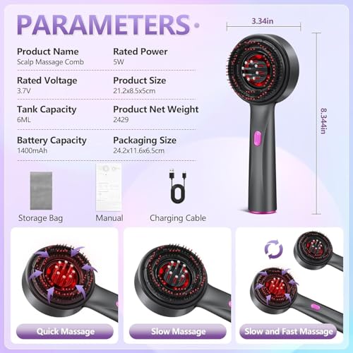 Image of Premium Head Scalp Electric Massager Comb | Scalp Massaging Brush with 3 In 1 Hair Oil Applicator | IPX7 Waterproof,Portable Deep Massager For Hair & Head Relaxation at Home | Shiatsu Massage for Hair Growth /Stress Relax(Red)