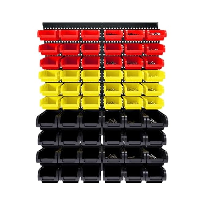 60 Pcs Wall Mounted Storage Bins, Storage Bin Rack Nuts and Bolts Organizers and Storage, Tool Parts Organizer for Screws Nuts, Bolts, Nails, Beads, and Small Hardware Parts (RYB)