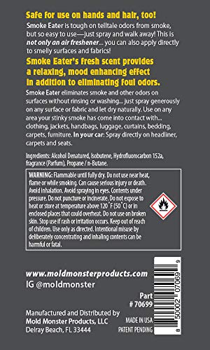 Smoke Eater - Breaks Down Smoke Odor at The Molecular Level - Eliminates Cigarette, Cigar or Pot Smoke On Clothes, in Cars, Homes, and Office - 3.5 oz Travel Bottle (Sea Breze) - Thumbnail 3