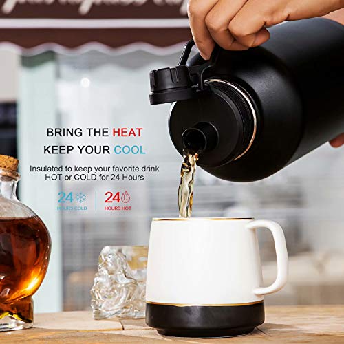 Cicike Stainless Steel Water Bottle 64 Oz With 2 Lid (Spout Lid+Straw Lid), Half Gallon Water Jug, Keep Water Cold For 48 Hours And Hot For 24, Stainless Steel Growler, Large Water Bottle With Straw #TOP2