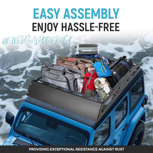 ECOTRIC 50\" x 39\" x 4.75\" Roof Rack Cargo Basket W/Cross Bars Fit for Car SUV Pickup Truck Van Universal Top Cargo Carrier Metal Luggage Storage Holder Basket Rack for Travel 150Lbs Steel Black - Thumbnail 7