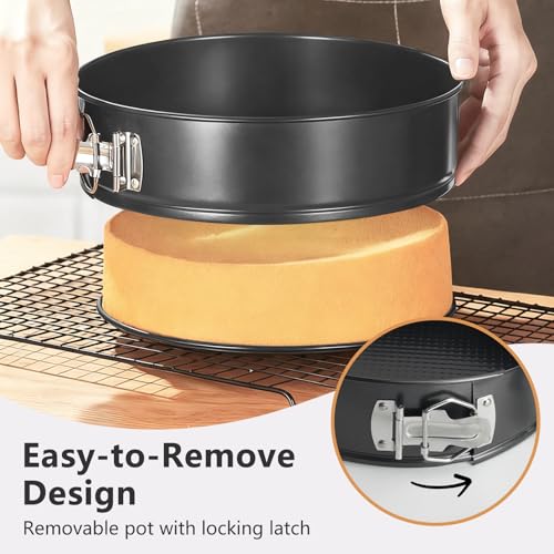 OAMCEG 3 Pcs Springform Cake Tin Set – 4/7/9 Inch Round Cake Tins for Baking – Detachable Carbon Steel Cheesecake Pan with 50 Parchment Liners & Silicone Spatula, Oven Safe & Leakproof - Image 5