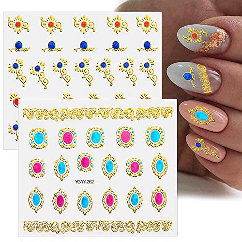 Dornail 24 Sheets 3D Metallic Gold Diamond Nail Stickers Jewelry Rhinestone Gem Nail Decals Self Adhesive Nail Art Stickers Diy Nail Design Nail Art Decoration #TOP5