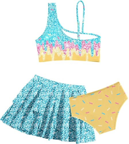 Image of RAISEVERN Girls Swimsuit 3 Piece Bathing Suits Cute Swimwear for 5-12 Years