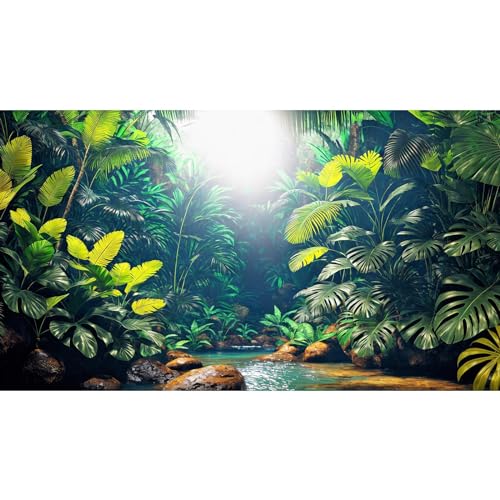 Image of Palm Tree Leaves Aquarium Background Tropical Jungle Rainforest Fish Tank Background Tropical Stream Nature Landscape Reptile Tank Backgrounds Foggy Misty Leaf Reptile Enclosure Backgrounds 30x18in