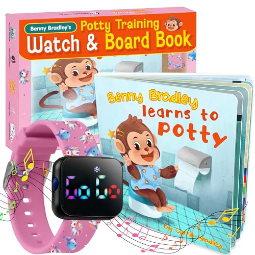 Potty Training Watch & Board Book for Kids – A Water Resistant Potty Reminder Device for Boys & Girls - Train Your Toddler with Fun Musical or Vibration Reminders and Printed Board Book (Unicorn)