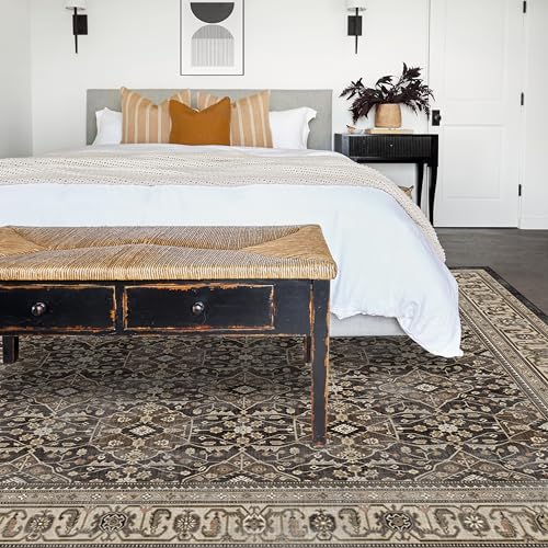 RUGGABLE Washable Area Rug – Alessia Dark Wood 8x10, Stain-Resistant, Non-Slip – Large Machine Washable Rugs for Living Room, Bedroom, Hallway, Entryway & Office–with Standard Pad