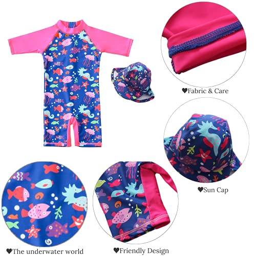 Image of Boys Sun Protection UPF 50+ Rash Guard Set Kids Swimsuit Shirt Trunk Set with Swim Cap 1-5Year