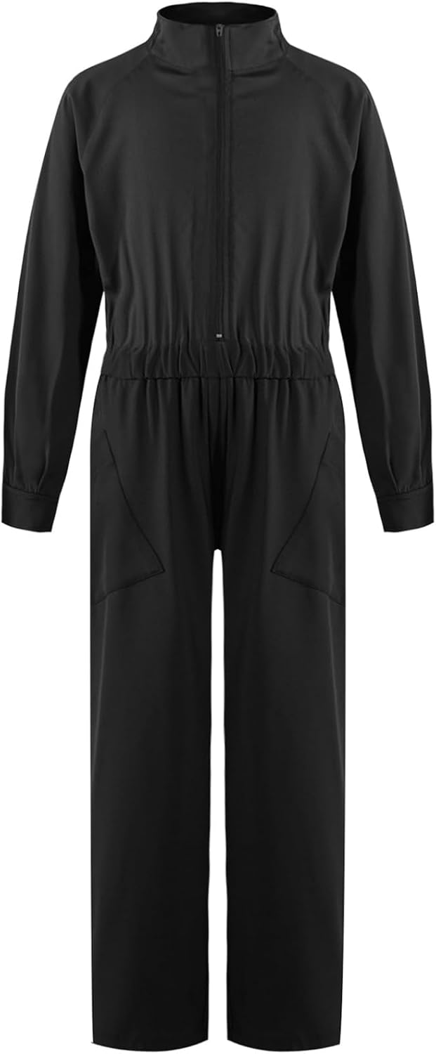 JanJean Kids Girls Zipper Front Coverall Mechanic Boiler Suit Boys Long Sleeve Stand Collar Rompers Jumpsuit with Pockets