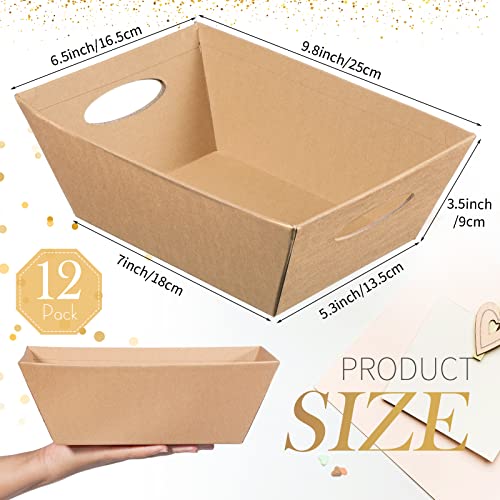 Image of Thenshop 44 Pcs Basket for Gifts Empty Gift Basket Bulk Include 12 Cardboard Tray 12 Plastic Bags and 20 Pull Bows for Christmas Fall Halloween Birthday Wedding Party DIY Wrapping(Solid,Khaki)