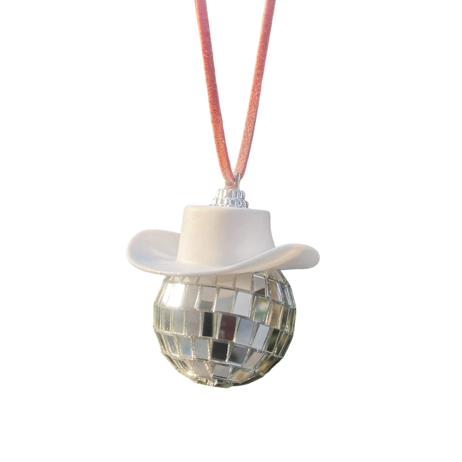 Disco Ball Cowboy Hat Car Accessories,Car Interior Accessories,Cute Car Accessories,Car Hanging Ornament Accessories,Car Rearview Mirror Pendant Funny Gifts For Women Men Truck SUV (White)