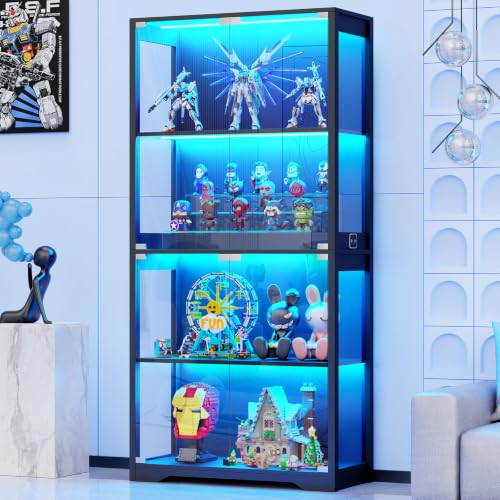 BROTTAR Display Cabinet with Glass Doors, 4-Tier Display Case, Black