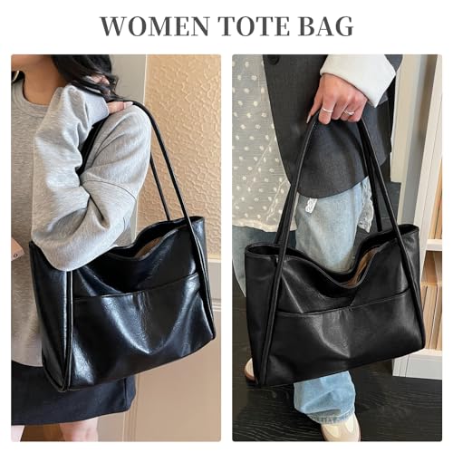 JueiXeoy Leather Tote Bag for Women Work with Zipper Vegan Leather Purse Large Shoulder Handbags Ladies Travel Tote Bags Black - image 6