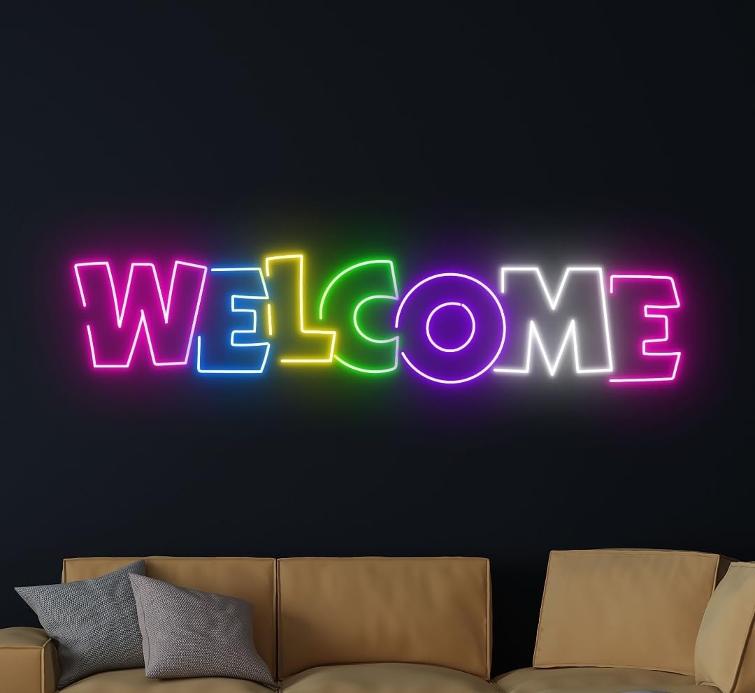 Letrero de Neón LED WELCOME Cartel Luminoso DecorativoAPROXIMADAMENTE 90CM CM ALIMENTADOR 12 V