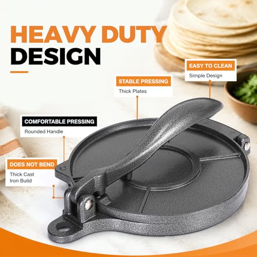 Teenyyou 8 Inch Cast Iron Tortilla Press with 200 Parchment Paper Sheets, Roti Maker Tortillera Pataconera, Heavy Duty Tortilla Maker for Taco Empanadas Quesadillas Pre-seasoned Flour by Teenyyou - Used condition - Image 4