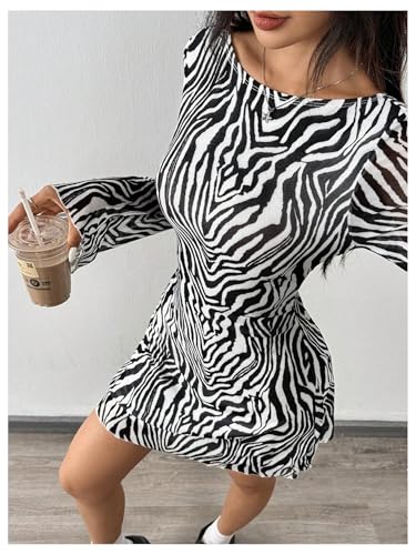 Image of MakeMeChic Women's Cheetah Print Mini Dress Y2k Bell Sleeve Leopard Print Dress Going Out Outfits